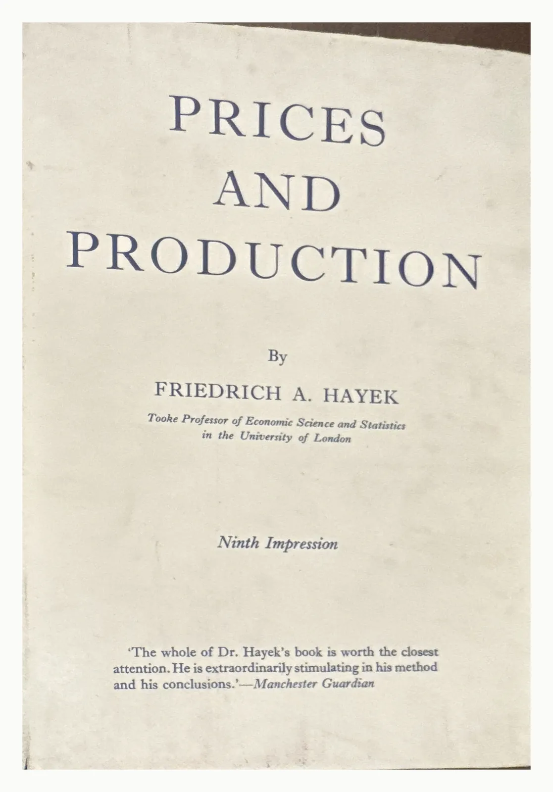Cream dust jacket of Prices and Production