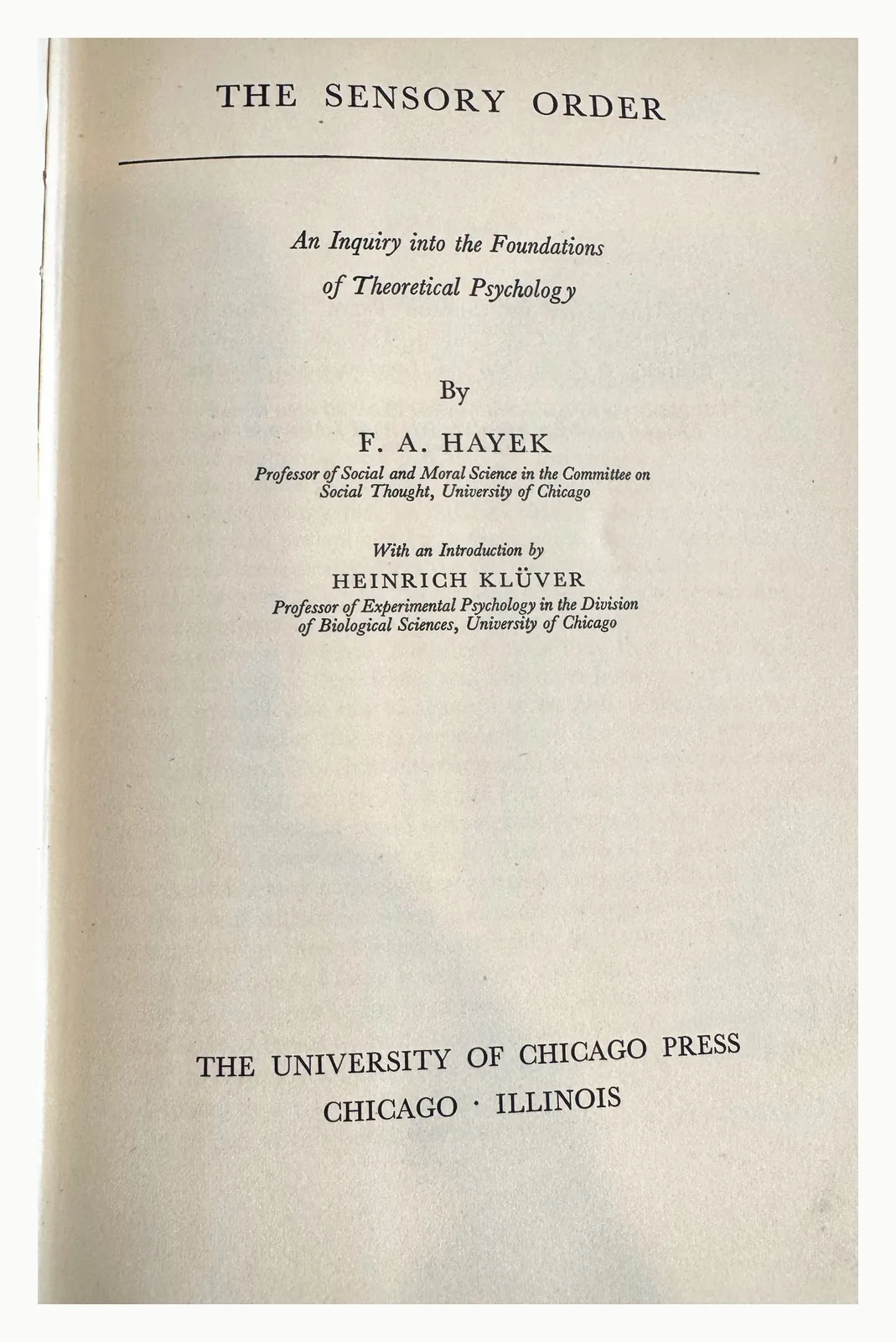 Title page, University of Chicago Press, 1952