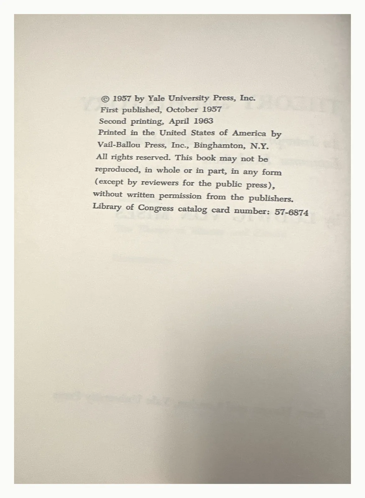 Copyright page stating the second printing, April 1963